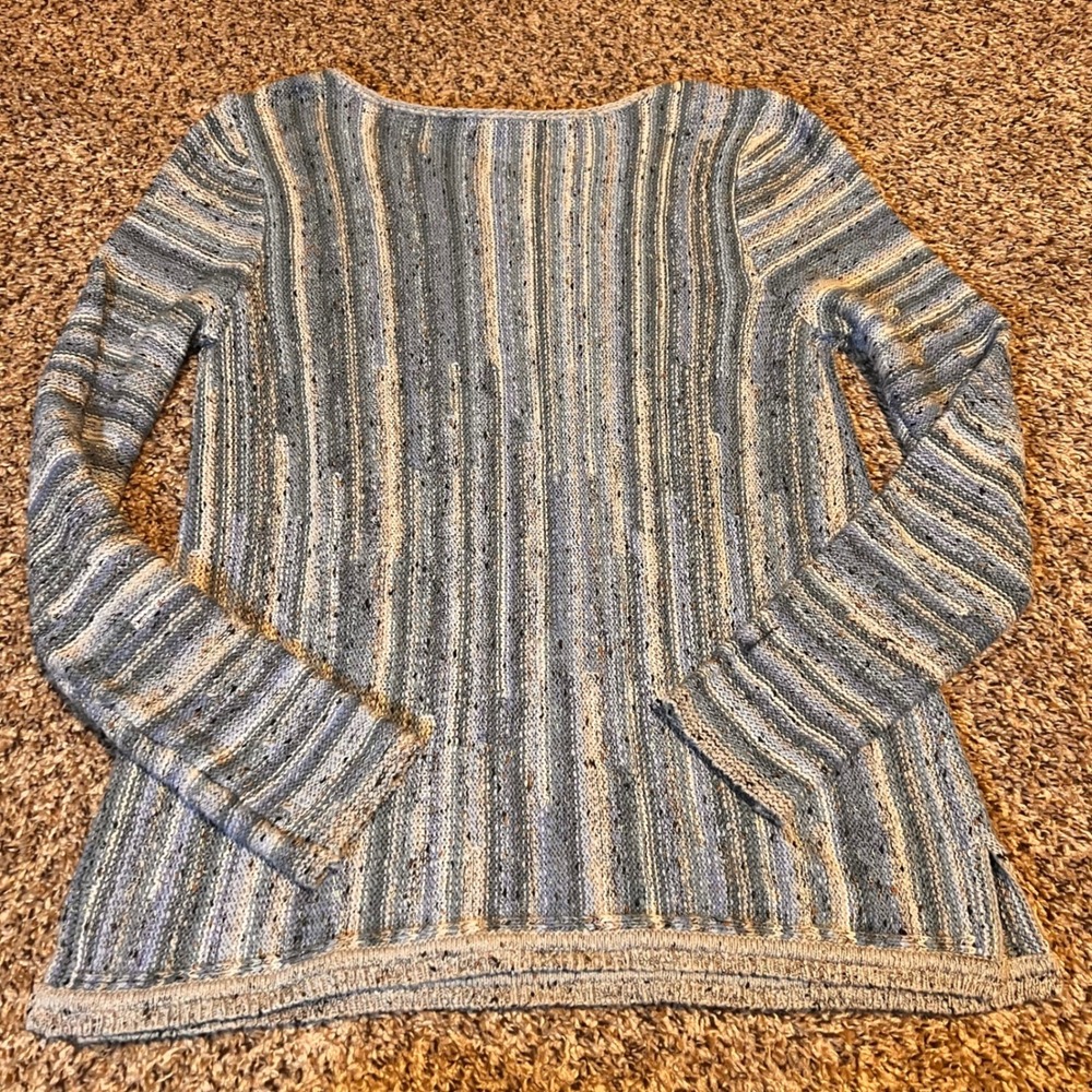 J Jill Striped Knit Sweater Pullover Long Sleeve Blue Grey XS‎ - Picture 5 of 5